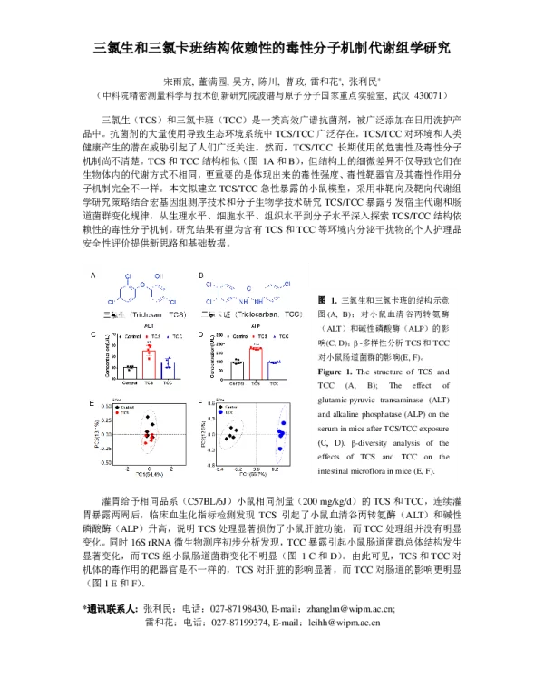 三氯生和三氯卡班结构依赖性的毒性分子机制代谢组学研究