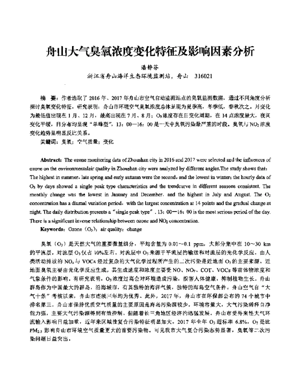 舟山大气臭氧浓度变化特征及影响因素分析