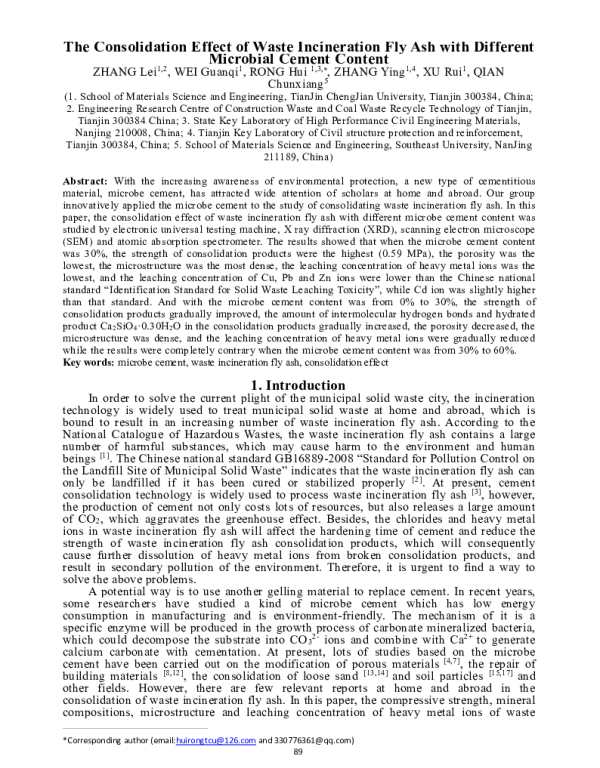 TheConsolidationEffectofWasteIncinerationFlyAshwithDifferentMicrobialCementContent