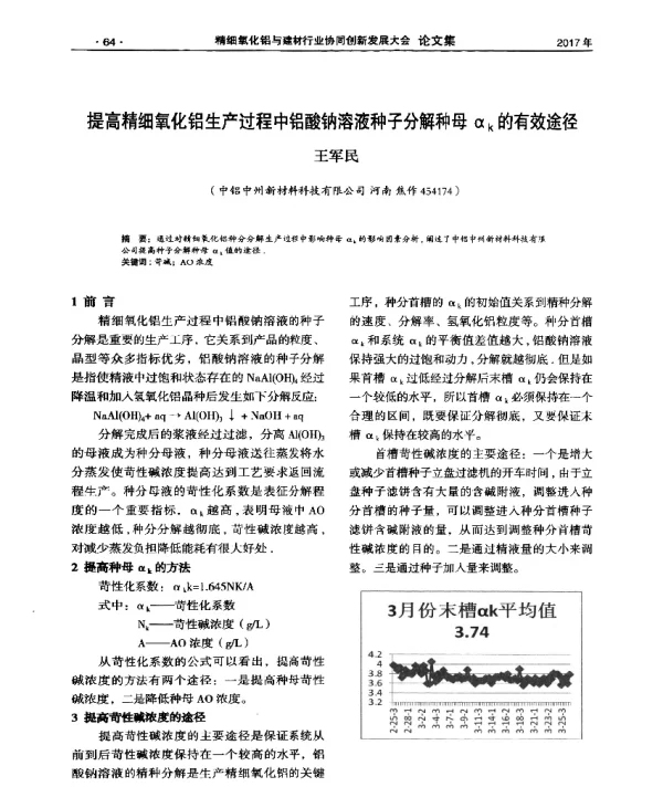 提高精细氧化铝生产过程中铝酸钠溶液种子分解种母αk的有效途径
