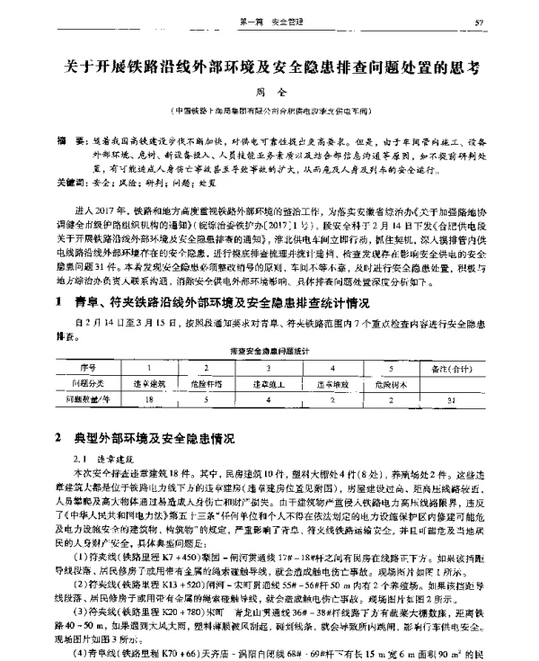 关于开展铁路沿线外部环境及安全隐患排查问题处置的思考