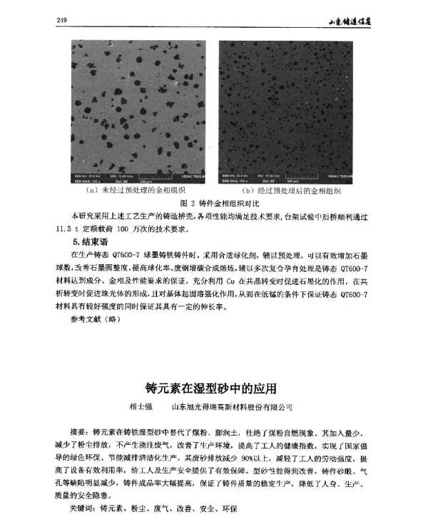 铸元素在湿型砂中的应用