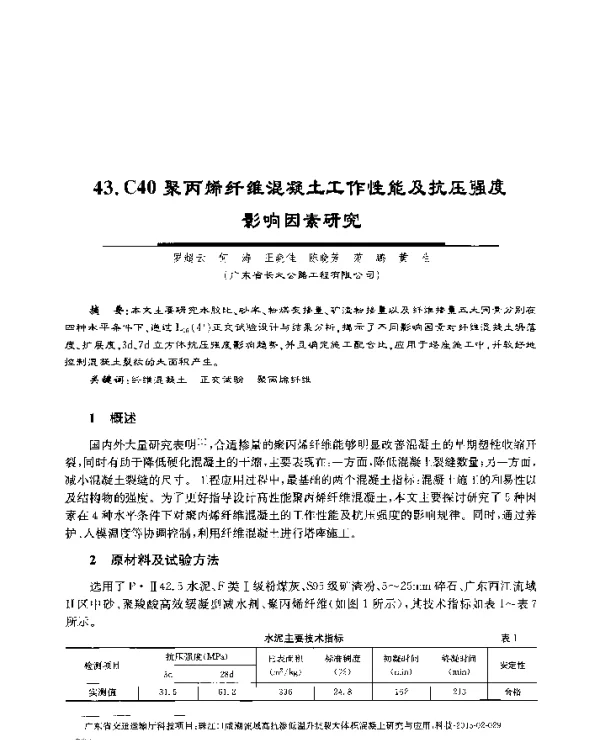 43.C40聚丙烯纤维混凝土工作性能及抗压强度影响因素研究