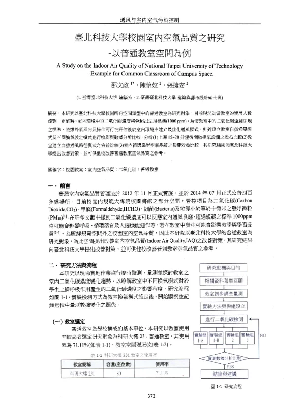 臺北科技大學校園室內空氣品質之研究—以普通教室空間為例