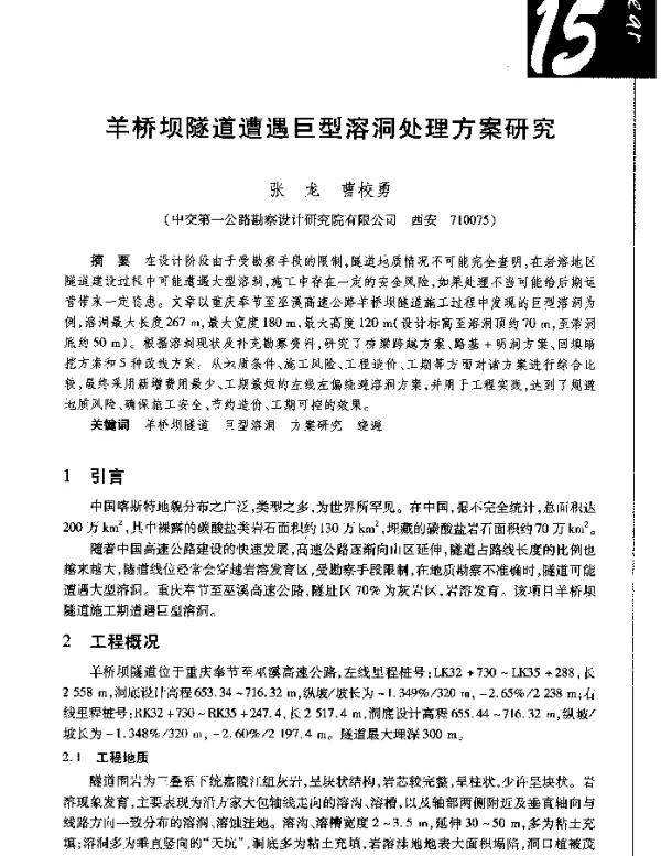羊桥坝隧道遭遇巨型溶洞处理方案研究