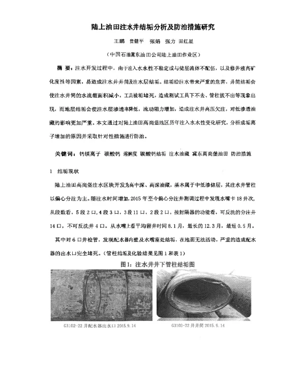 陆上油田注水井结垢分析及防治措施研究