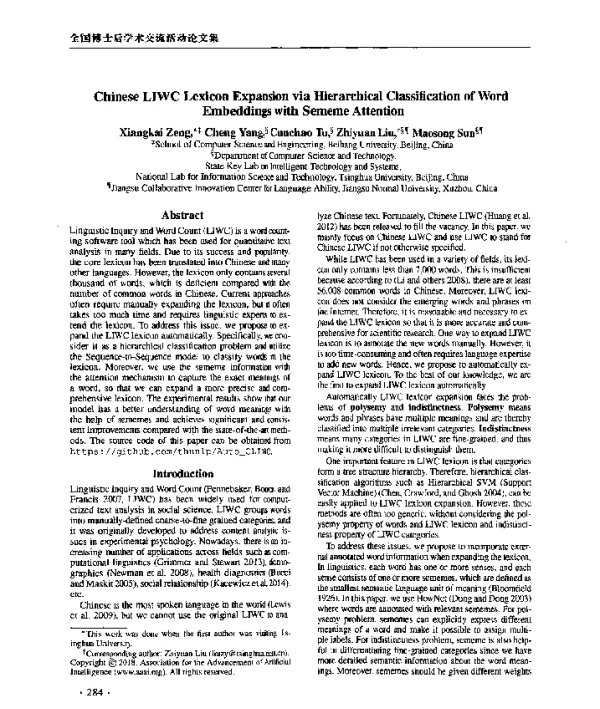 ChineseLIWCLexiconExpansionviaHierarchicalClassificationofWordEmbeddingswithSememeAttention