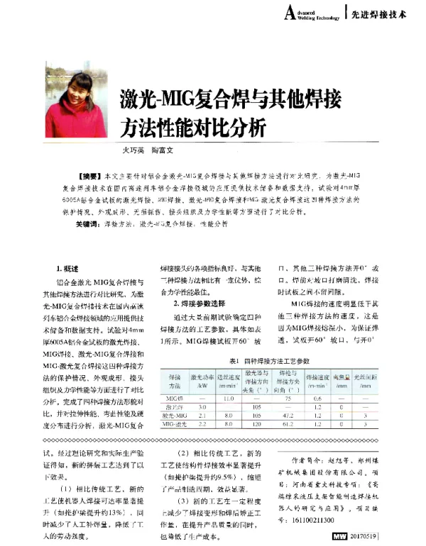 激光-MIG复合焊与其他焊接方法性能对比分析