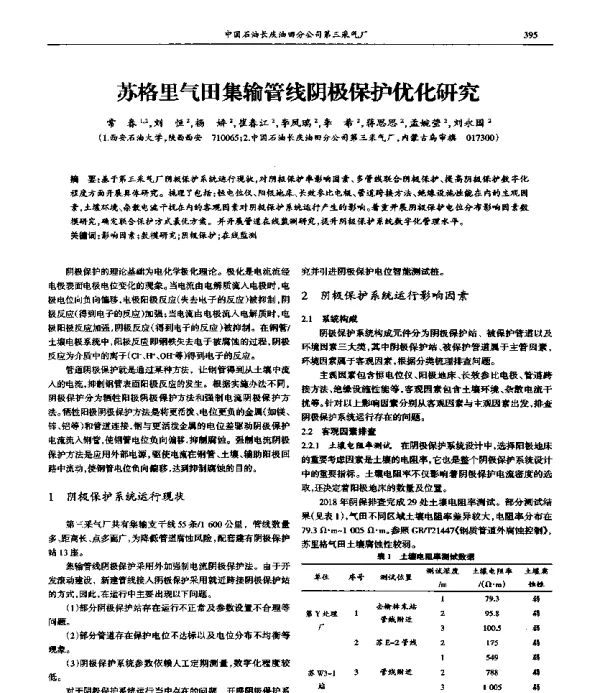 苏格里气田集输管线阴极保护优化研究