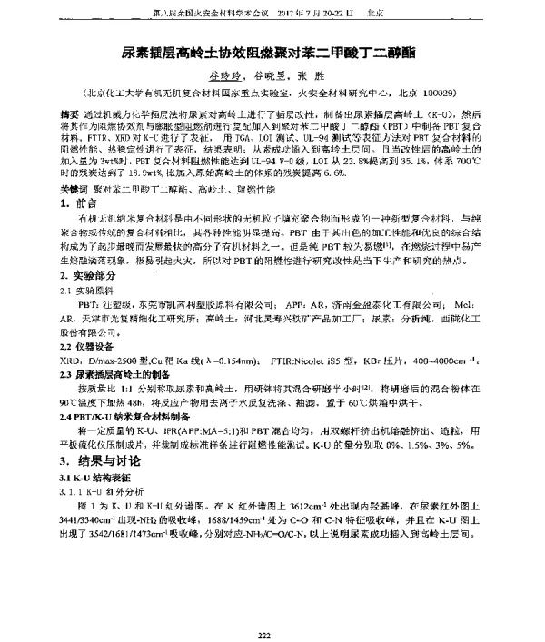 尿素插层高岭土协效阻燃聚对苯二甲酸丁二醇酯
