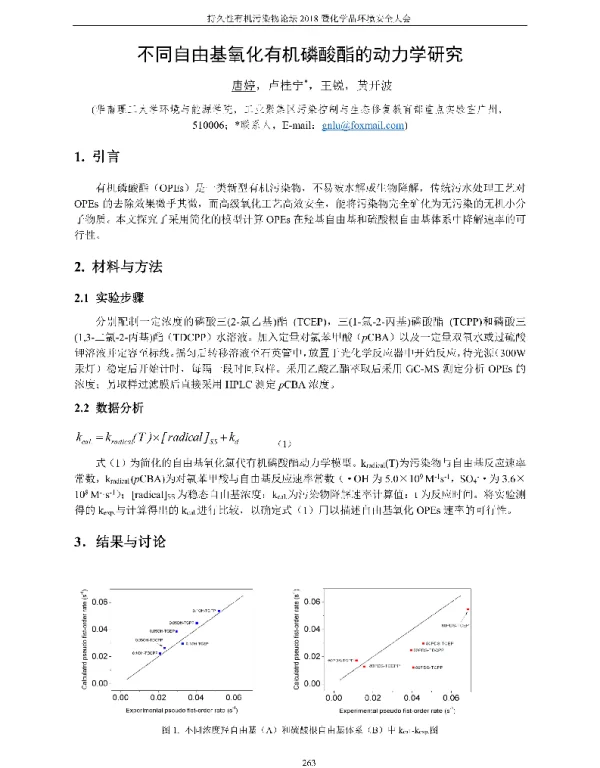 不同自由基氧化有机磷酸酯的动力学研究