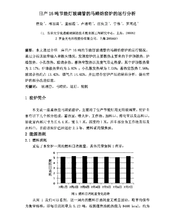 日产16吨节能灯玻璃管的马蹄焰窑炉的运行分析