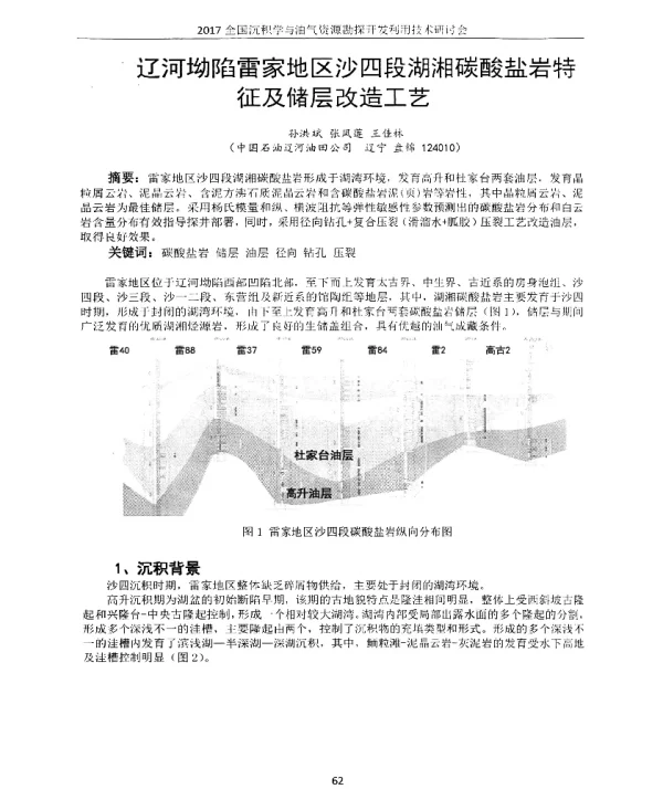 辽河坳陷雷家地区沙四段湖湘碳酸盐岩特征及储层改造工艺