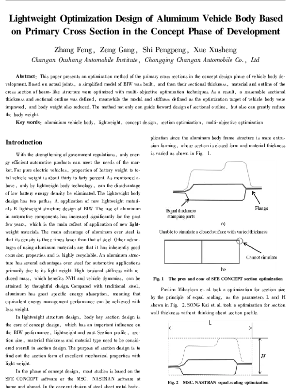 LightweightOptimizationDesignofAluminumVehicleBodyBasedonPrimaryCrossSectionintheConceptPhaseofDevelopment