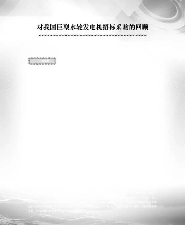 对我国巨型水轮发电机招标采购的回顾