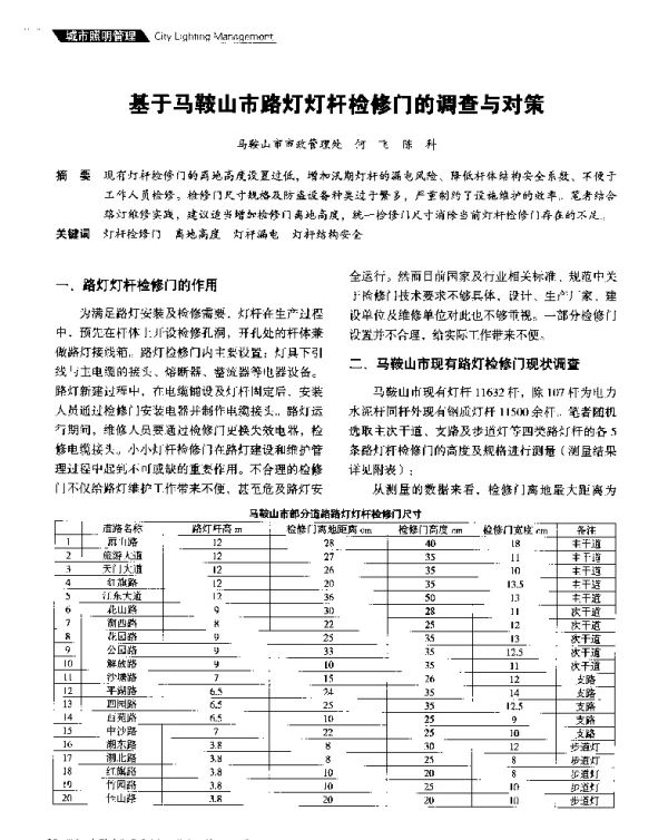 基于马鞍山市路灯灯杆检修门的调查与对策