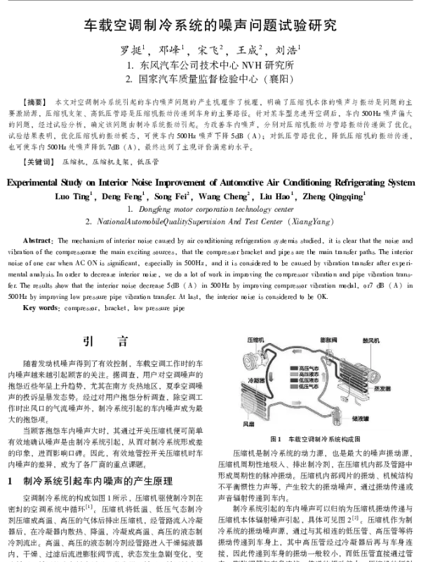 车载空调制冷系统的噪声问题试验研究