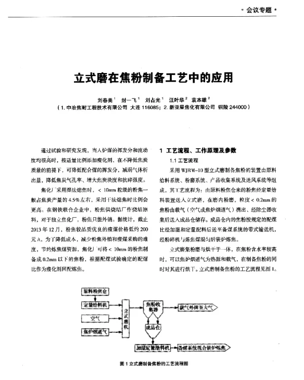 立式磨在焦粉制备工艺中的应用