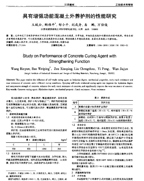 具有增强功能混凝土外养护剂的性能研究
