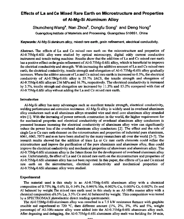 EffectsofLaandCeMixedRareEarthonMicrostructureandPropertiesofAl-Mg-SiAluminumAlloy