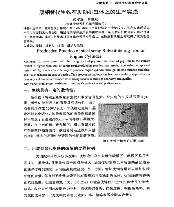 废钢替代生铁在发动机缸体上的生产实践