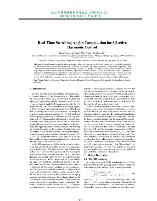 Real-TimeSwitchingAnglesComputationforSelectiveHarmonicControl