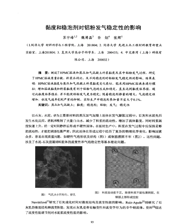 黏度和稳泡剂对铝粉发气稳定性的影响