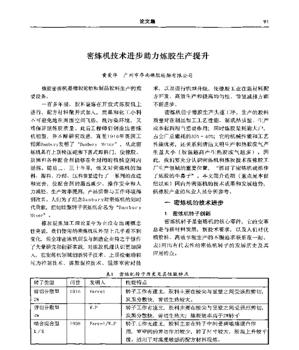 密炼机技术进步助力炼胶生产提升