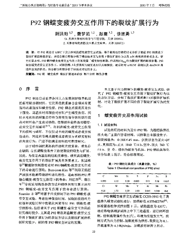 P92钢蠕变疲劳交互作用下的裂纹扩展行为