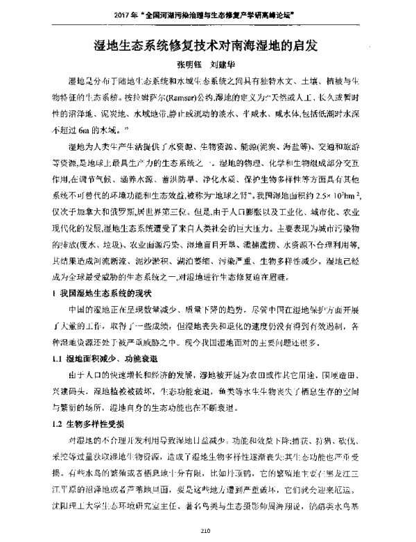 湿地生态系统修复技术对南海湿地的启发