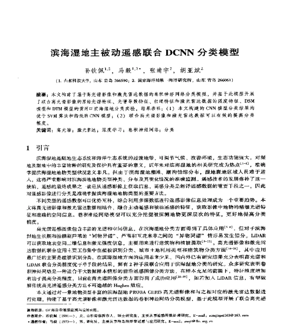 滨海湿地主被动遥感联合DCNN分类模型