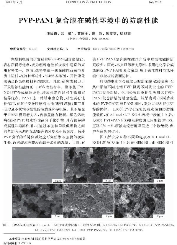 PVP-PANI复合膜在碱性环境中的防腐性能