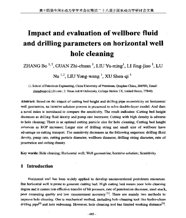 Impactandevaluationofwellborefluidanddrillingparametersonhorizontalwellholecleaning