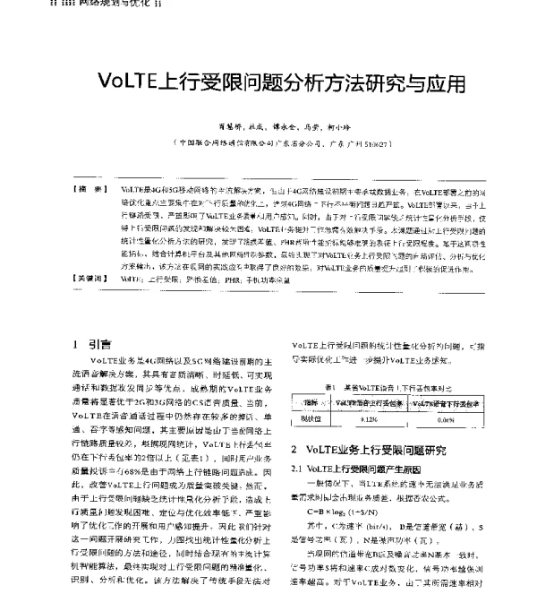 VoLTE上行受限问题分析方法研究与应用
