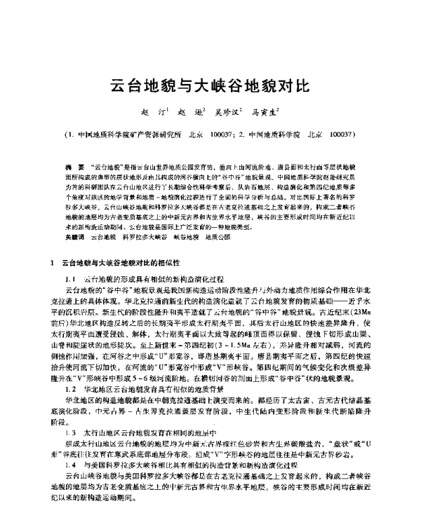 云台地貌与大峡谷地貌对比