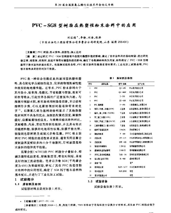 PVC-SG8型树脂在热塑性粉末涂料中的应用