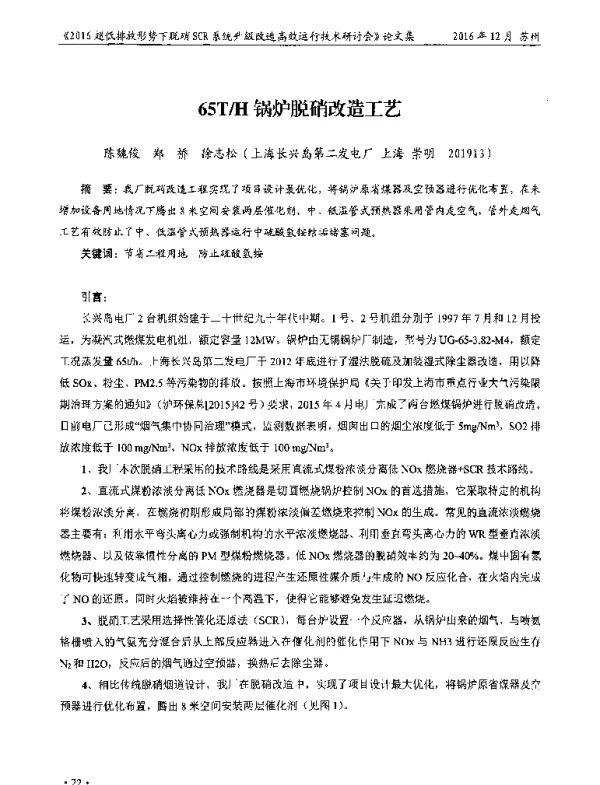 65TH锅炉脱硝改造工艺