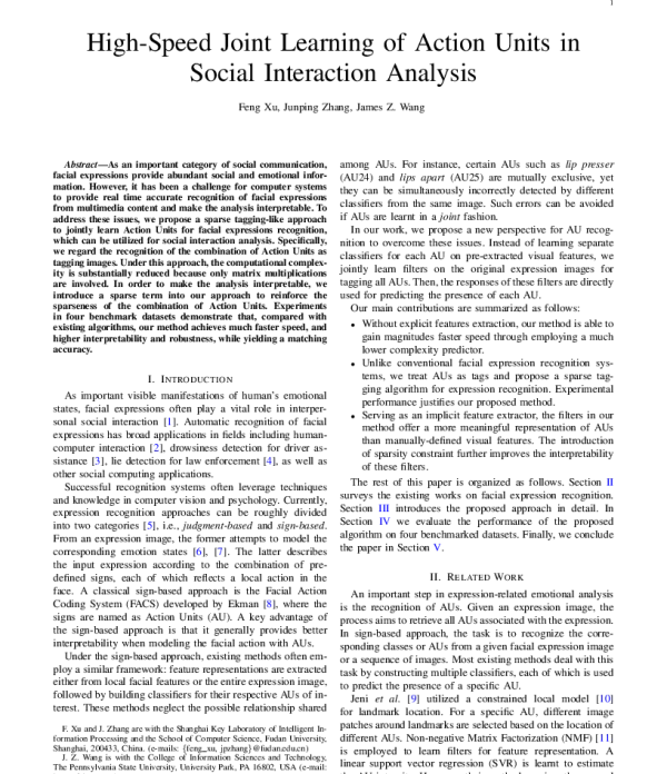 High-SpeedJointLearningofActionUnitsinSocialInteractionAnalysis