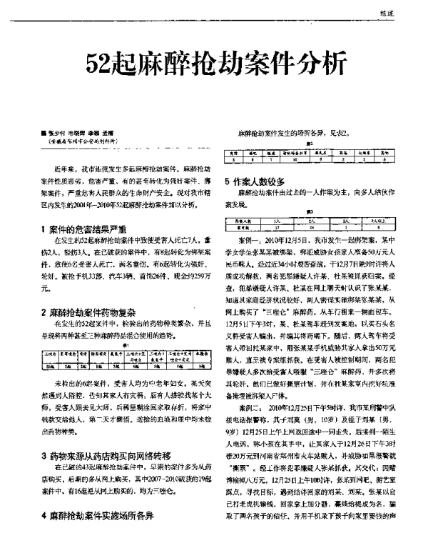 52起麻醉抢劫案件分析