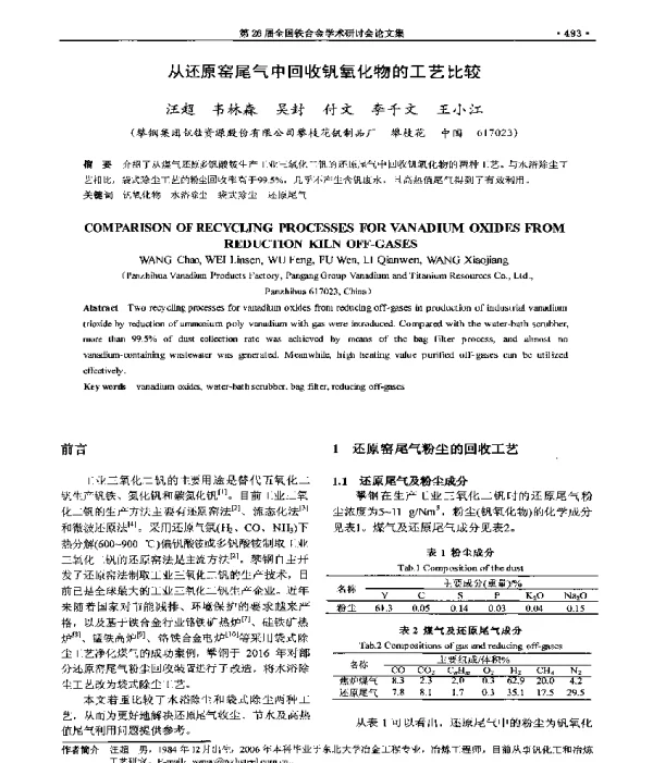 从还原窑尾气中回收钒氧化物的工艺比较