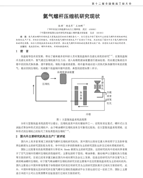 氦气螺杆压缩机研究现状
