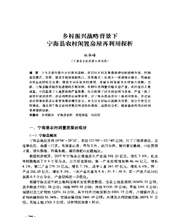 乡村振兴战略背景下宁海县农村闲置房屋再利用探析