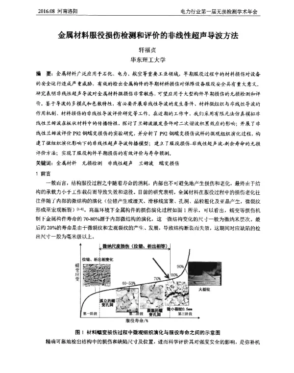 金属材料服役损伤检测和评价的非线性超声导波方法