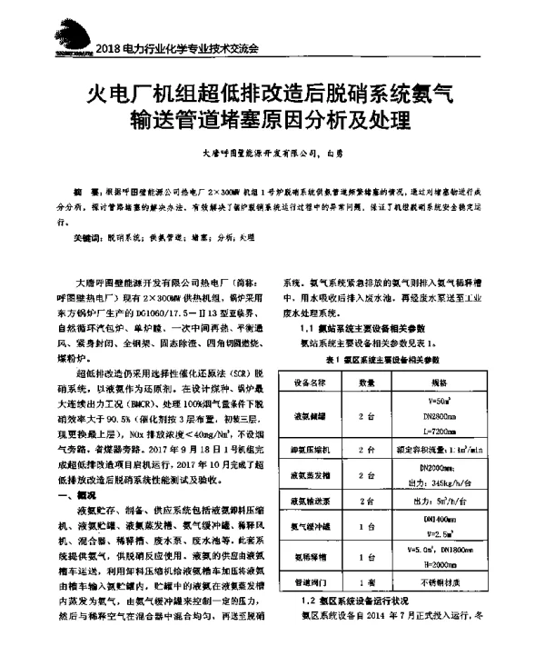 火电厂机组超低排改造后脱硝系统氨气输送管道堵塞原因分析及处理