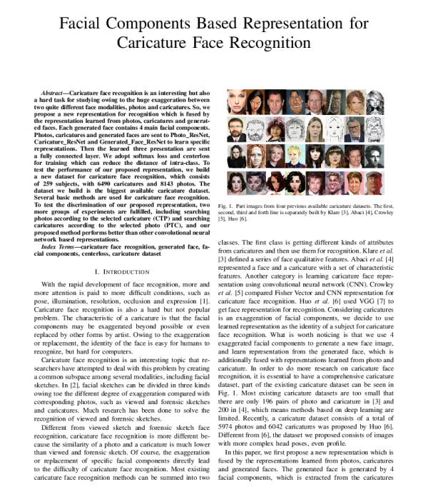 FacialComponentsBasedRepresentationforCaricatureFaceRecognition