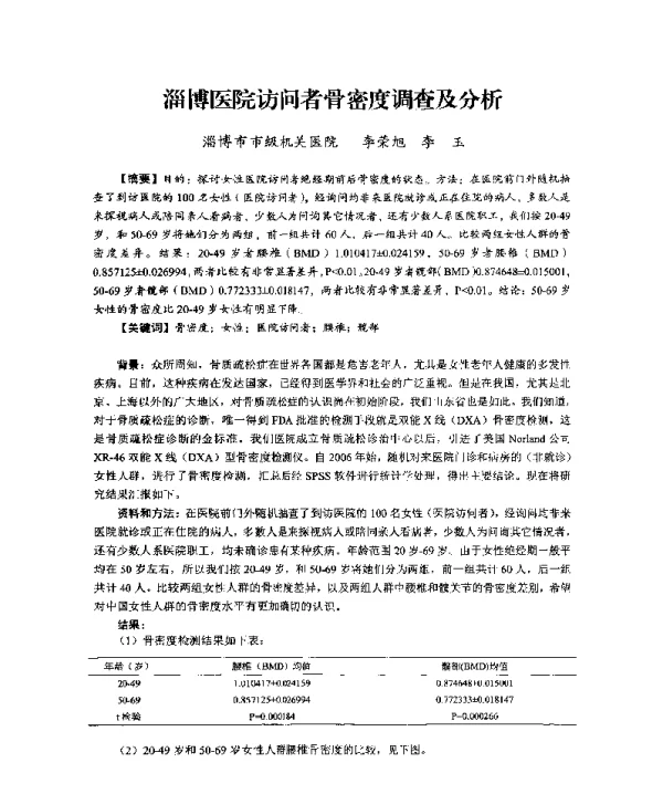 淄博医院访问者骨密度调查及分析