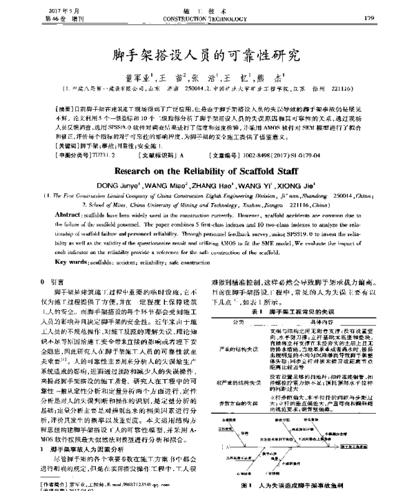 脚手架搭设人员的可靠性研究