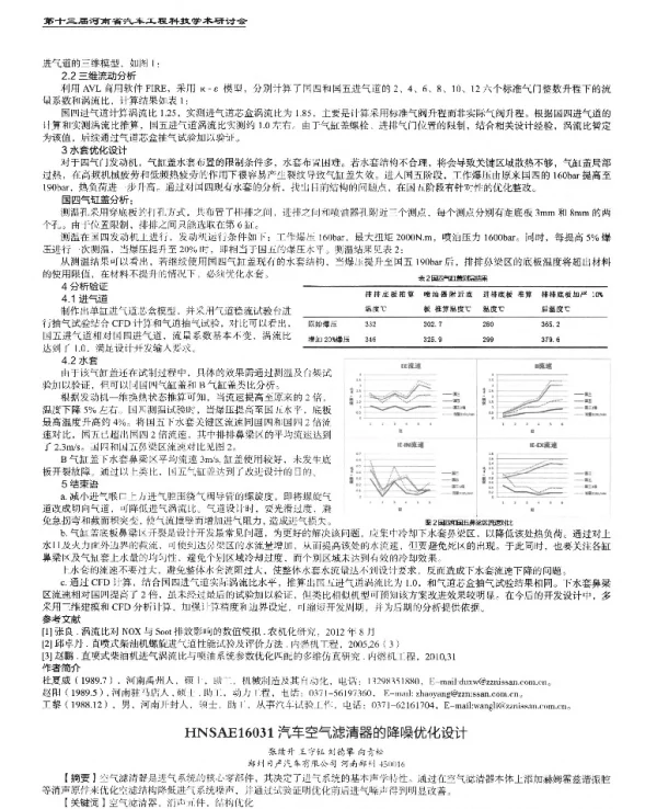 汽车空气滤清器的降噪优化设计
