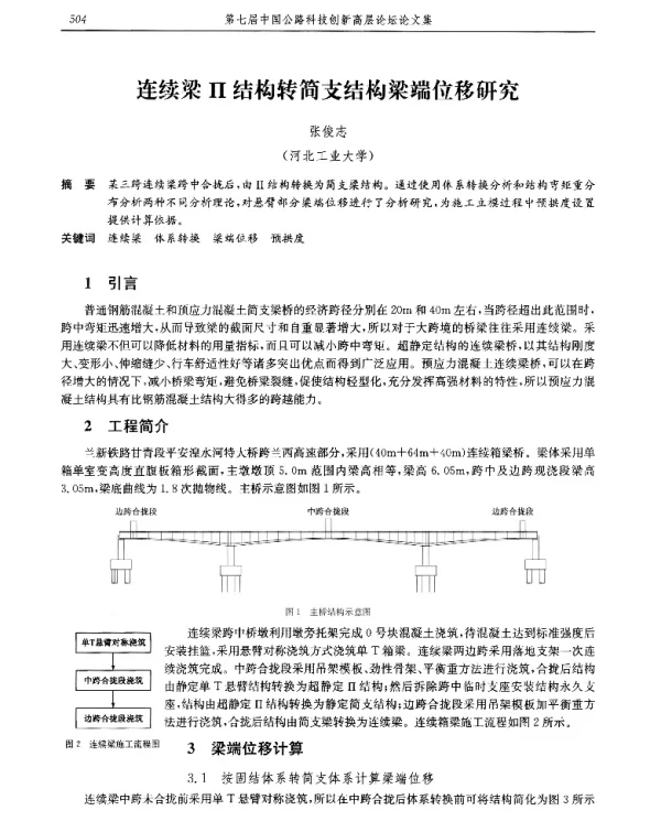 连续梁Ⅱ结构转简支结构梁端位移研究