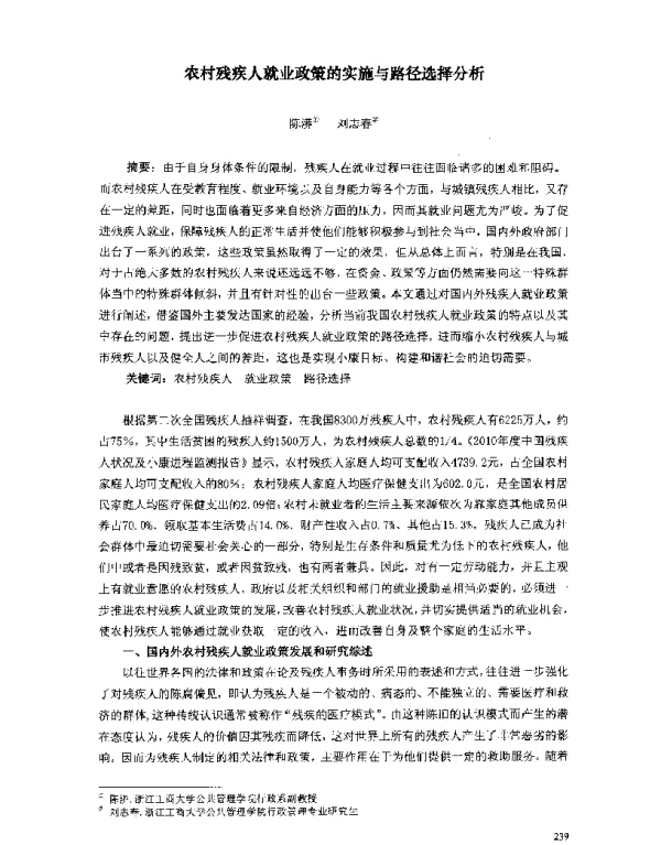 农村残疾人就业政策的实施与路径选择分析